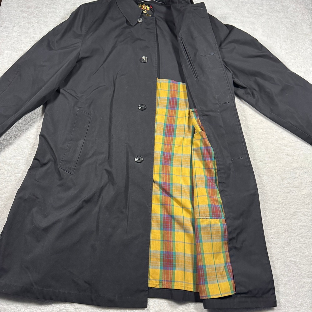 Vintage Lord Forecaster‎ Courier Mens Black Full Length Raincoat 44L Plaid Lined